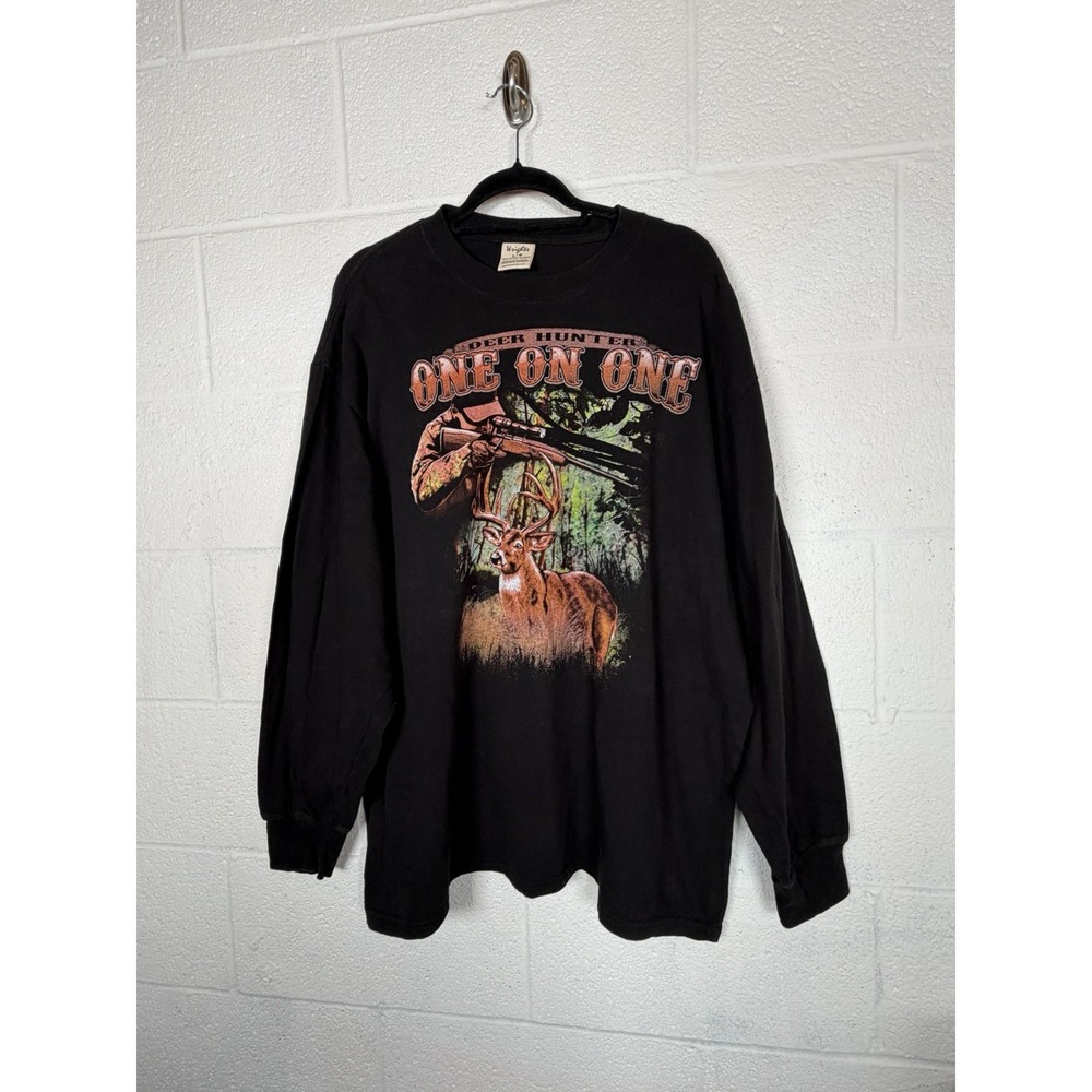 Vtg 90s Y2K Wright's Deer Hunter One On One Buck Graphic Long Sleeve Shirt L